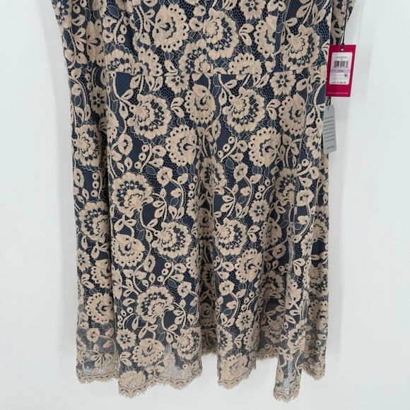 Vince Camuto Sleeveless Lace Overlay Fit & Flare Midi Dress Blue Beige Plus 22W - Picture 3 of 10